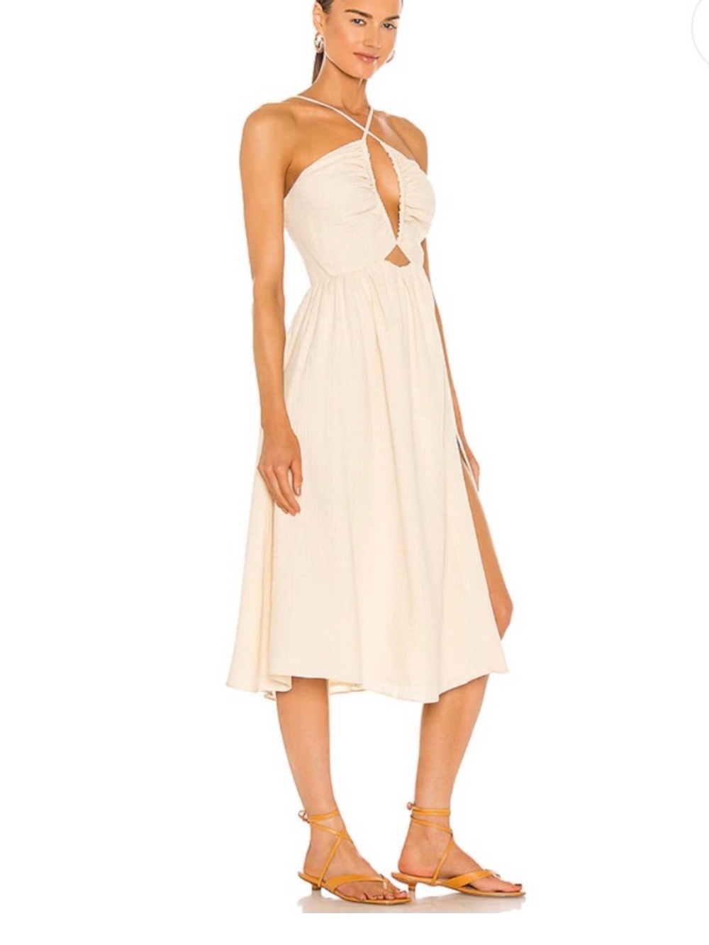 LPA Cream Adalia Cutout Halter Midi Dress